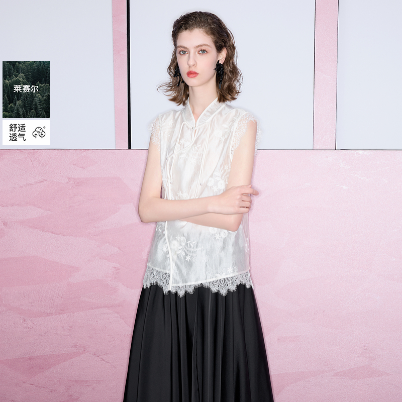 ibudu2025春季新款新中式莱赛尔绣花小衫盘扣立领衬衣女