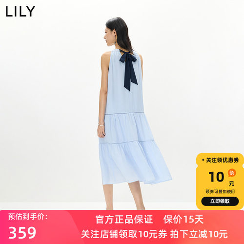 LILY2026夏新款女装莱赛尔亚麻混纺法式气质通勤挂脖连衣裙蛋糕裙
