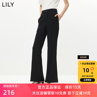 LILY2026夏新款经典复古休闲裤修身窄版百搭通勤黑色微喇裤女裤子