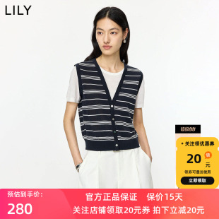 LILY2026夏新款含莱赛尔亚麻复古假两件条纹马甲圆领短袖针织衫女