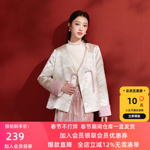 若潮大码女装2025冬季新款国风小主风棉服外套缎面提花胖MM