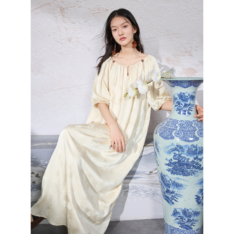 2025春季新款桑蚕丝提花连衣裙