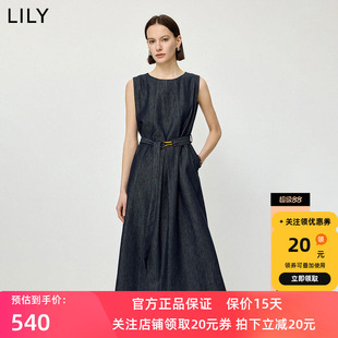 LILY2026夏新款含莱赛尔醋酸复古老钱风无袖圆领收腰牛仔连衣裙女