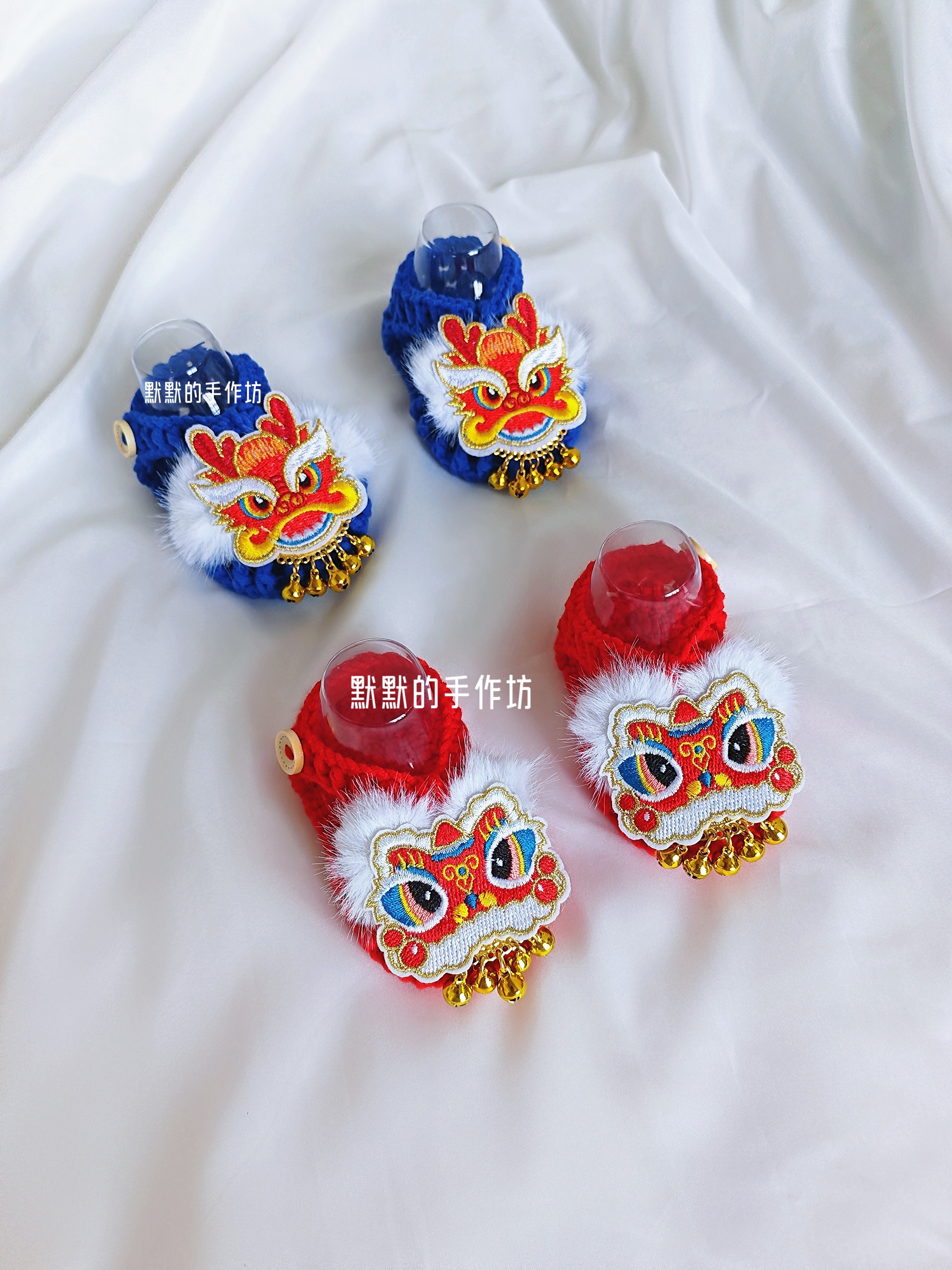 【成品】手工钩织醒狮婴儿凉鞋 毛线软底龙小月龄鞋子 满月礼物百
