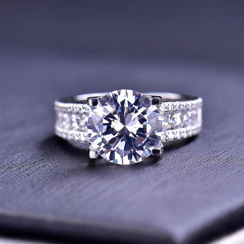 莫桑石豪镶牛头戒指情侣对戒