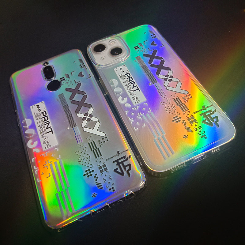 csgo镭射印花集手机壳渐变野莲适用于多机型皮肤创意流光皇后变色透明