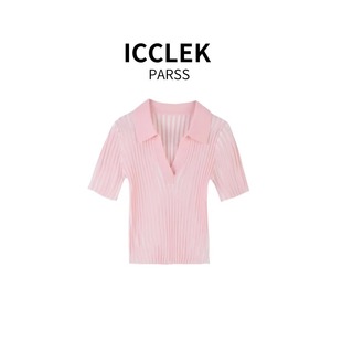 女装 显瘦休闲上衣 粉色条纹短袖 女修身 2558 毛针织衫 2025早春新款