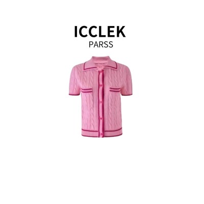 时尚百搭翻领短袖针织衫女