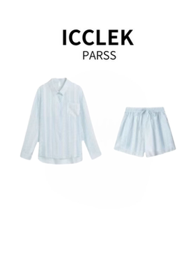 ICCLEK PARSS 2025新款早秋夏轻奢翻领衬衫上衣+短裤套装-5853