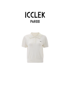 学院风polo领短袖针织衫女白色翻领百搭气质上衣-9548