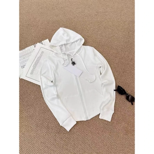 轻奢风连帽拉链针织开衫女白色薄款百搭外套2026春-9037