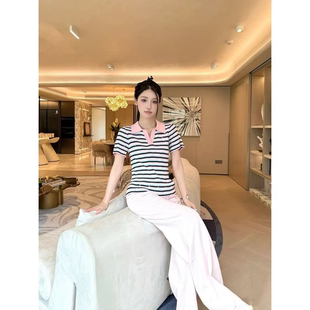 新款 时尚 百搭翻领短袖 ICCLEK 女上衣 2025夏季 针织衫 5594 PARSS