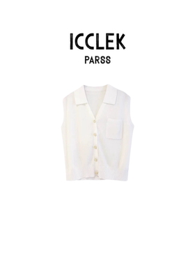 韩系学院风POLO领无袖针织背心女白色单排扣百搭显瘦上衣-6315