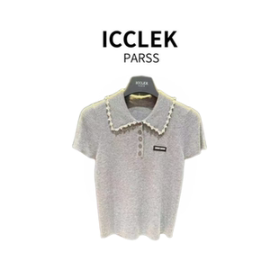 杏色学院风针织短袖 ICCLEK 早秋夏时尚 2025新款 5782 PARSS