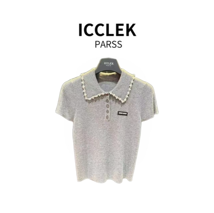 ICCLEK PARSS 2025新款早秋夏时尚杏色学院风针织短袖-5782