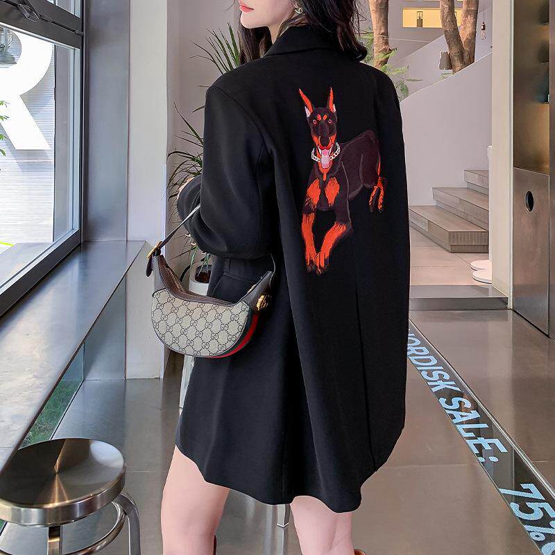黑色刺绣西装外套女2026春秋大码200斤胖妹妹高质感休闲气质西服