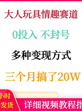 大人玩具情趣赛道0投入不封号多种变现方式三个月搞了20W赚钱副业