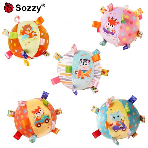 Sozzy新生儿锻炼宝宝抓握摇铃毛绒安抚宝宝益智手抓球