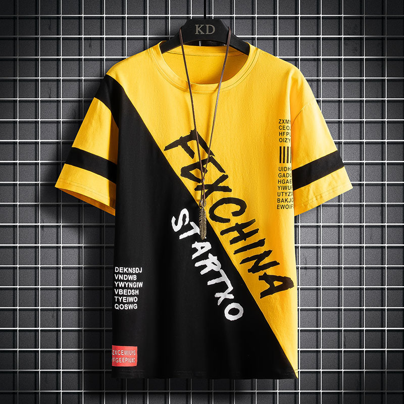 Cotton T-shirt Summer Short Sleeve T-Shirt suit men's loose round neck cotton printed T-shirt