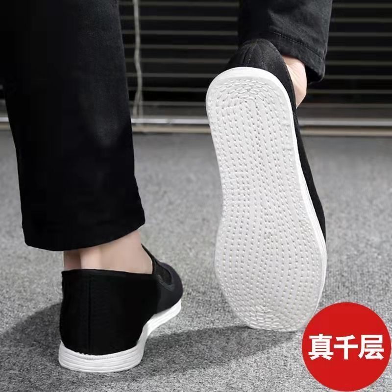 1老北京布鞋男款春秋纯手工千层底中老年一脚蹬休闲透气养脚布鞋