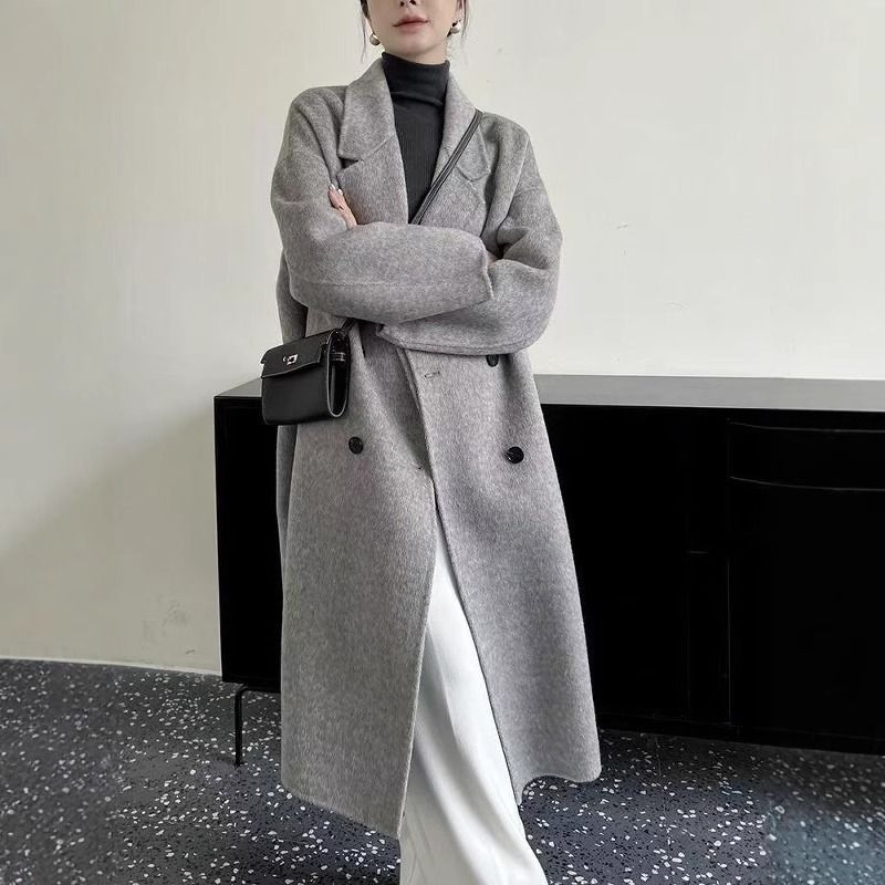 双面羊绒大衣女2025年秋冬灰色新款韩系宽松中长款高端羊毛呢外套