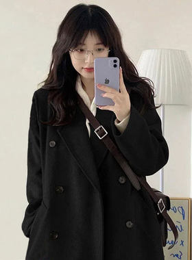 黑色赫本风呢子大衣小个子2026秋冬季新款韩系西装高端毛呢外套女
