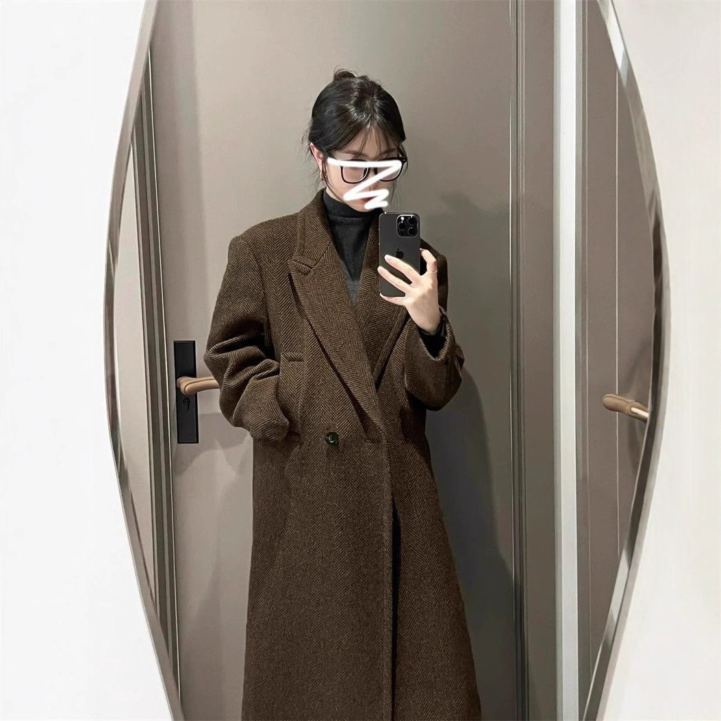 咖啡色呢子大衣女秋冬高级感小个子正肩2025新款加厚韩版毛呢外套