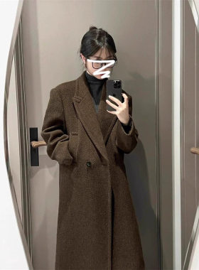 格子毛呢外套女小个子2029新款冬季高级感赫本风西装正肩呢子大衣