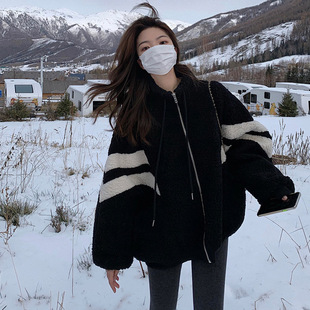 羊羔毛绒外套女秋冬百搭加厚保暖设计感小众韩版百搭棉衣服ins潮