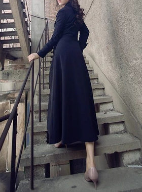 超长过膝风衣女2026春秋季新款气质修身长款显瘦系带收腰大码外套