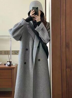 燕麦色毛呢大衣女中长款小个子2026秋冬季新款高级感韩系毛呢外套