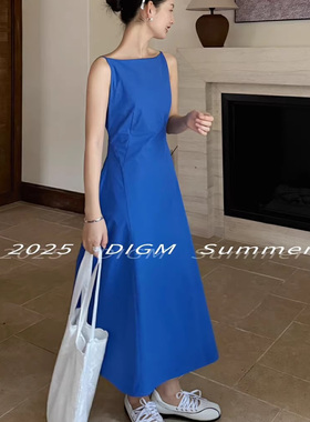 赫拉HELART2025法式纯色一字领小众不规则春夏新款背心连衣裙DI