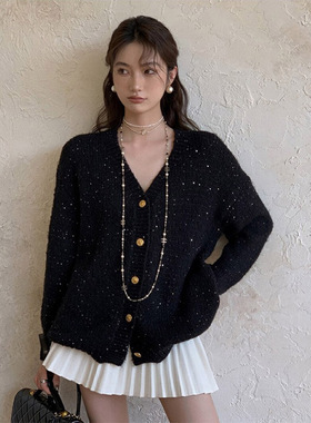 亮片毛衣外套女款2025新款爆款秋冬小个子高级感春秋外穿针织开衫
