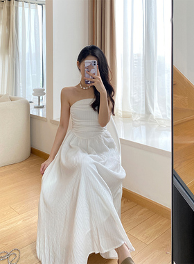 白色抹胸连衣裙牛仔两件套夏女微胖新款田曦薇同款百搭小外套H