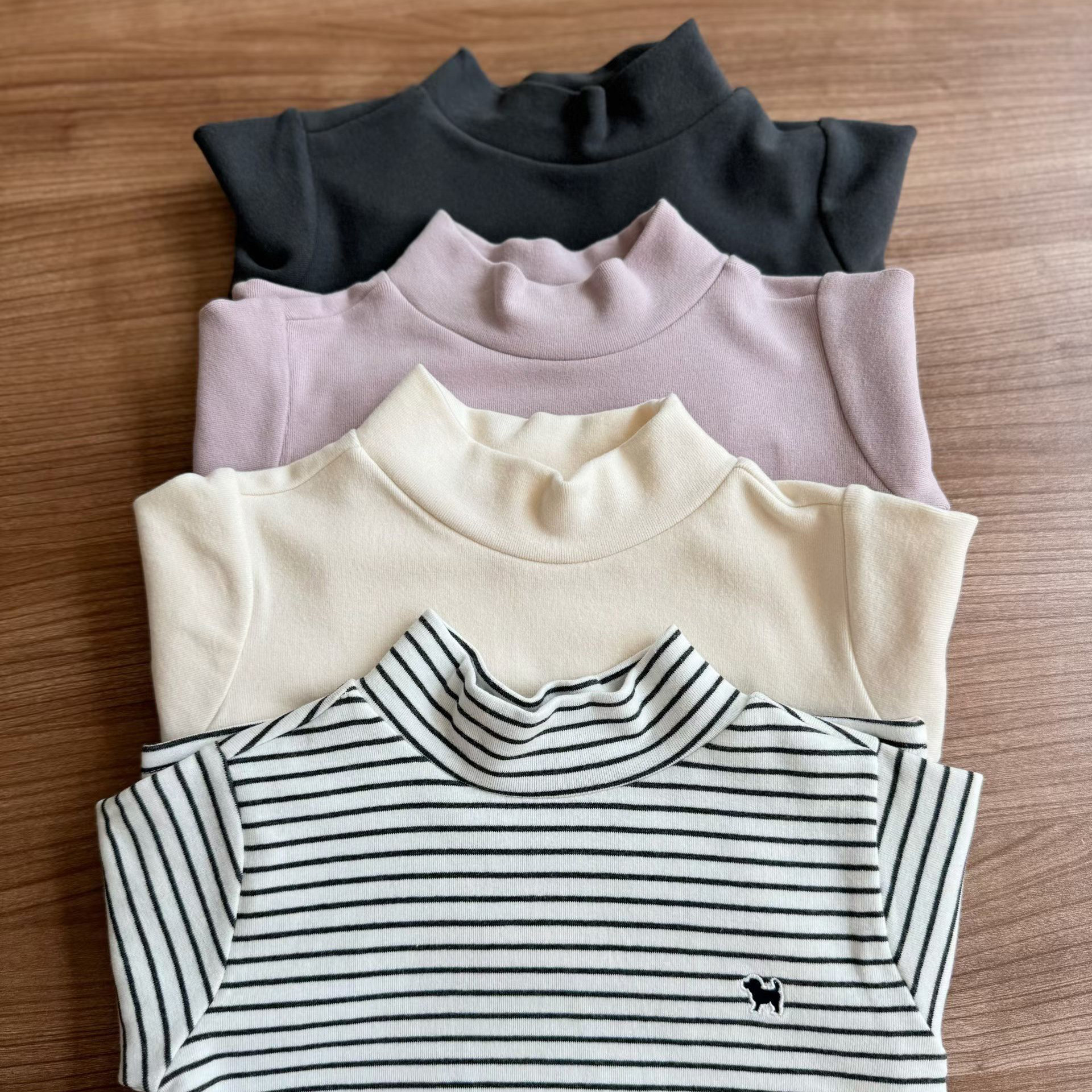 温暖慕斯绒！韩国100-160儿童秋冬条纹上衣保暖长袖半高领打底衫