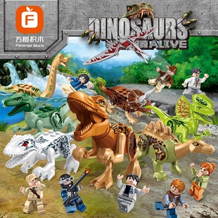 侏罗纪系列恐龙暴走拼装积木玩具男孩子追捕霸王龙六一儿童节礼物
