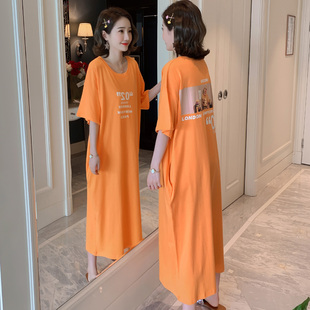 时尚 连衣裙子 韩版 短袖 t恤裙女夏季 宽松长款 卡通印花半袖 2024夏季