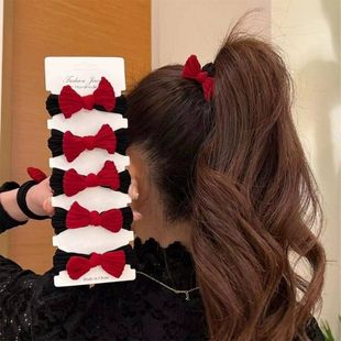 新年红色蝴蝶结发绳秋冬皮筋高弹力加厚加粗无接缝头绳头发发圈女