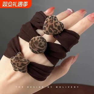 复古豹纹圆球发绳女秋冬新款 高马尾头绳简约百搭发圈皮筋气质发饰
