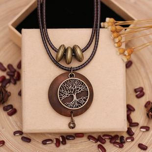 复古文艺木质生命树双层项链女 朋克小众百搭民族风毛衣链锁骨链