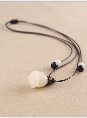 民族菩提子紫光檀项链女棉麻挂件