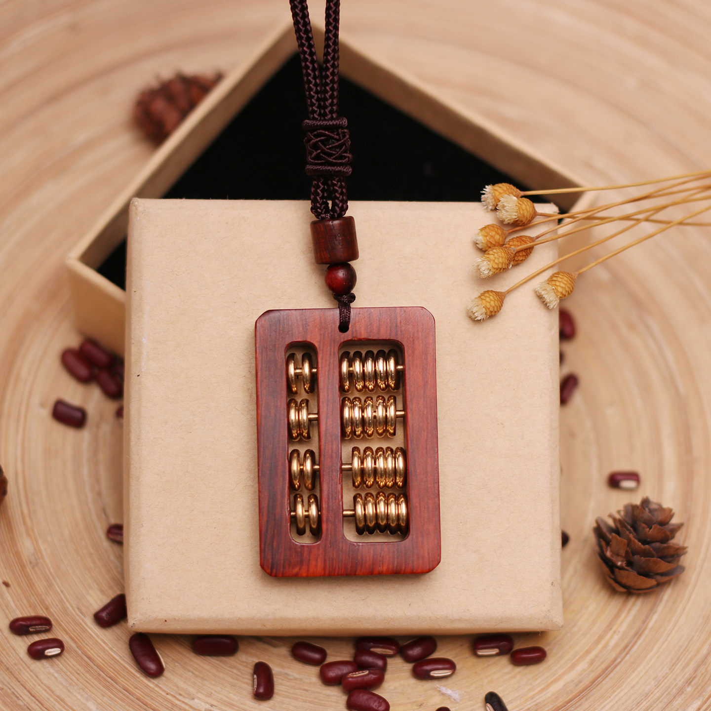 檀木复古金属算盘长款毛衣链女高级感文艺百搭项链服装配饰吊坠
