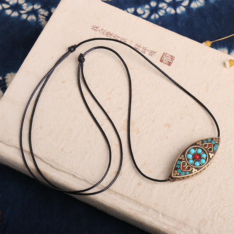 民族风尼泊尔复古佛眼吊坠长款项链女唐卡棉麻百搭配饰品颈毛衣链