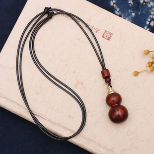 紫檀木可打开空心葫芦项链男女复古百搭黑檀木吊坠毛衣链长款挂件