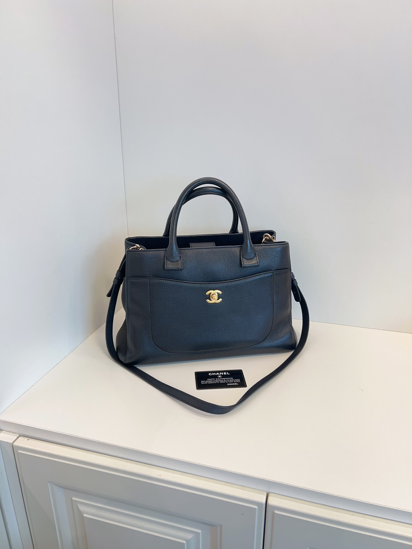【新款现货】99新Chanel 香奈儿cerf tote 荔枝纹托特 黑金款双C