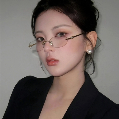 miu系书呆子金丝椭圆无边框眼镜女近视可配度数杨超越同款眼睛架