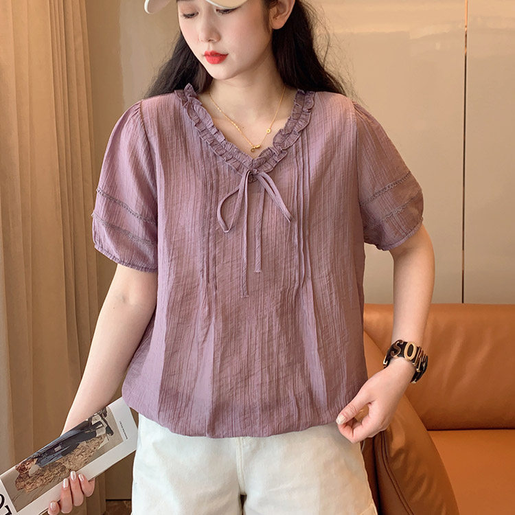 2025新款女装纯色减龄短袖夏衬衫