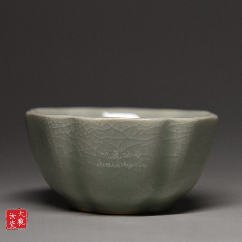 汝州原产地大观汝瓷茶具 豆绿釉六方杯 一级品朱家汝窑朱法喜作品
