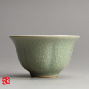 汝州原产地大观汝瓷茶具 豆绿釉葵花杯 一级品朱家汝窑朱法喜作品