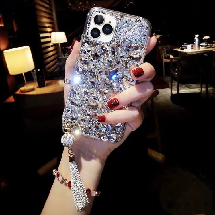 苹果16ProMax镶钻手机壳高级感iPhone15plus带钻石闪14适用13mini全包12保护套XS防摔XR满钻7网红新款8个性女